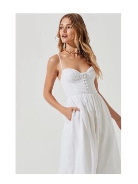 Astr the Label White Spaghetti-Strap Midi Dress with Button Bodice